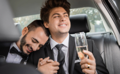 Luxury black sedan ready for airport pickup